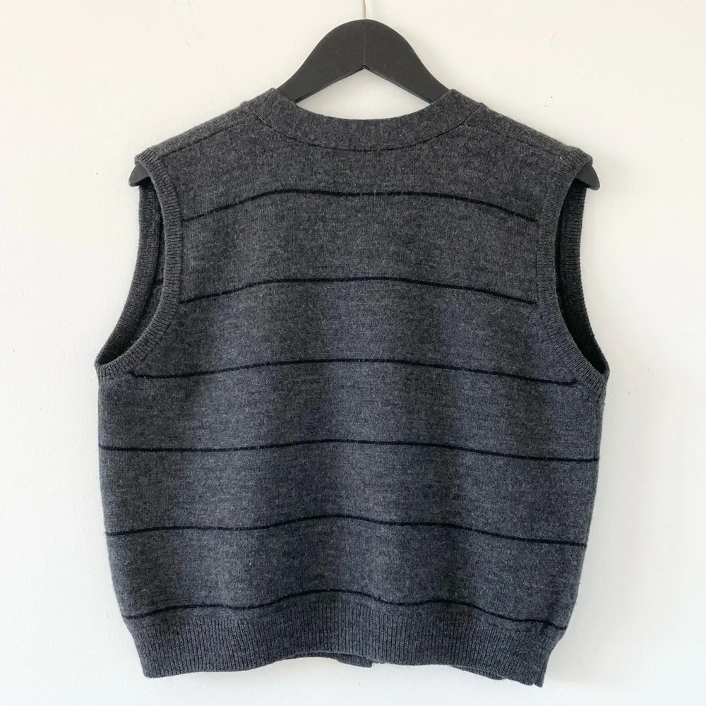 Vintage Ports 100% Wool Striped Vest - Picture 2 of 7